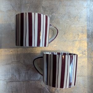 Noon & Moon Striped Ceramic Mugs - Burgundy and White Designer